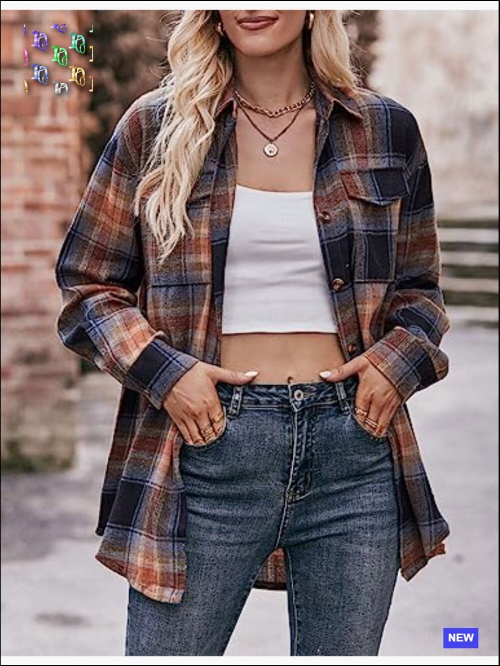 Oversized Plaid Button Down Shacket Jacket Flannel Long Sleeve Tops - Picture 2 of 7